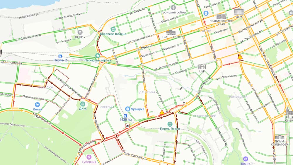 Пробки пермь показать на карте. Карта Пермь пробок.